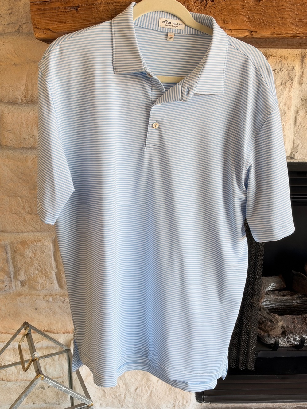 Peter Millar Light Blue & White Striped Polo